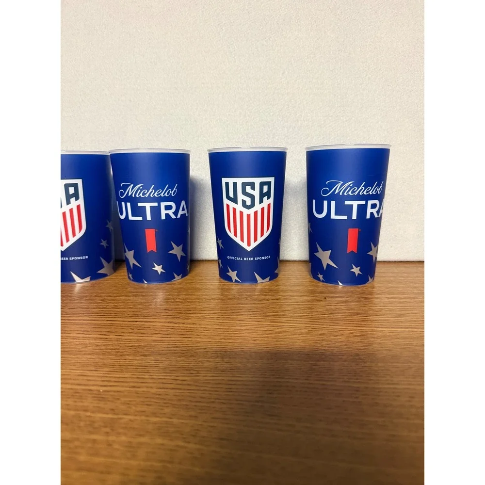 Michelob ULTRA Team USA Soccer Plastic Cups Blue Patriotic Stars Set of 5